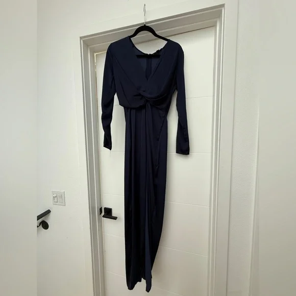 Topshop Navy Long Sleeve Twisted Front Maxi Dress Elegant & Formal Gown Size 6 - Picture 6 of 14